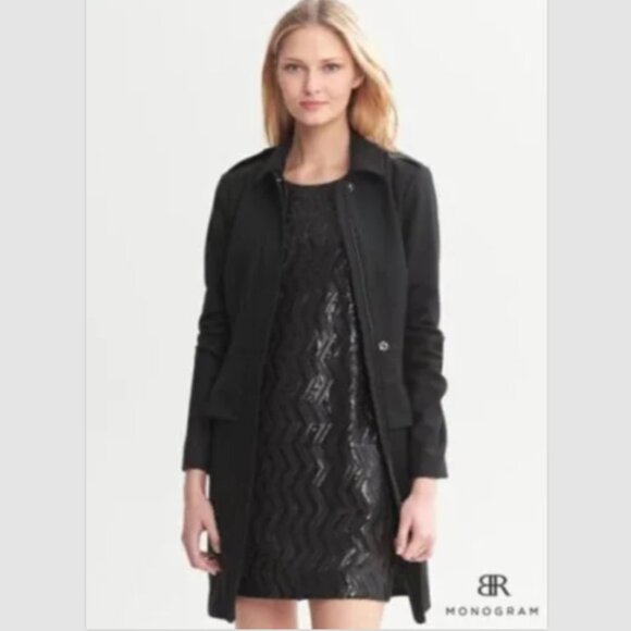 Banana Republic Black Wool Coat Jacket Peplum Ladycoat Classic Going Out Party - Picture 2 of 16